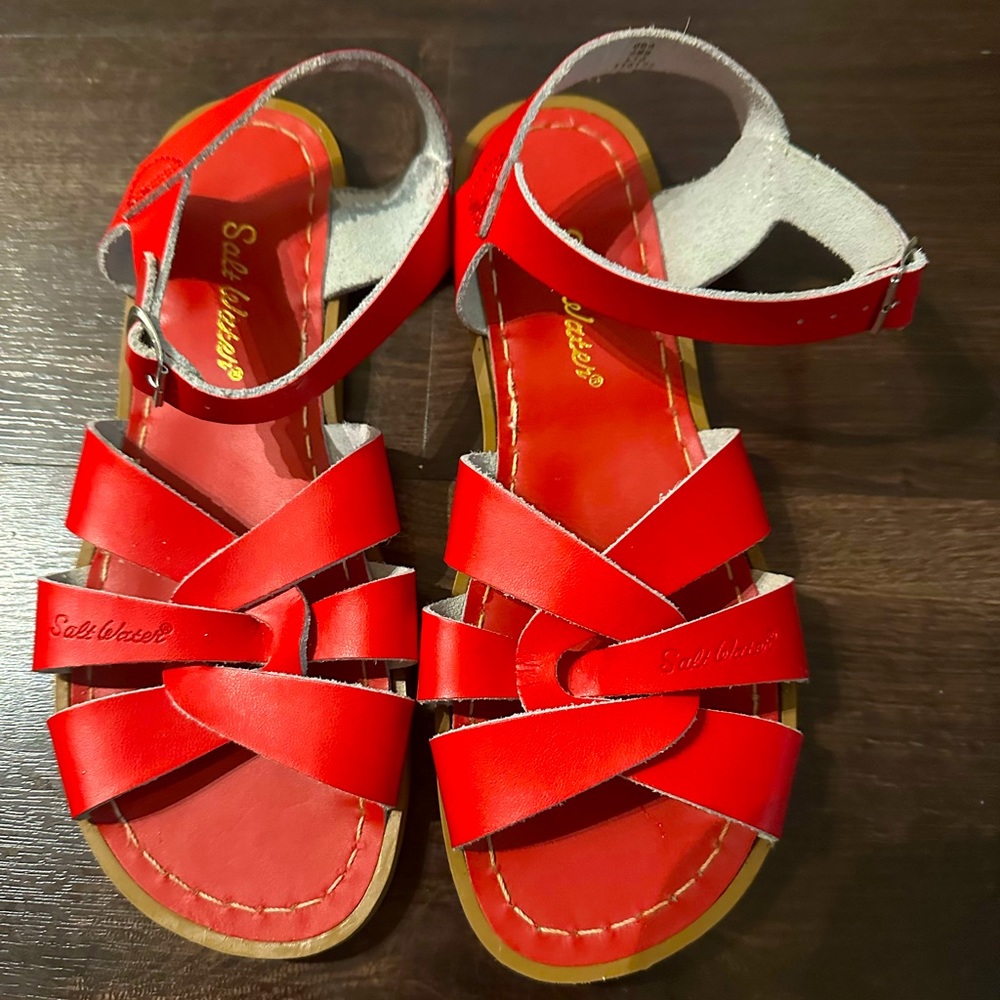 Women’s Saltwater Sandals, size 6, red. Worn once.